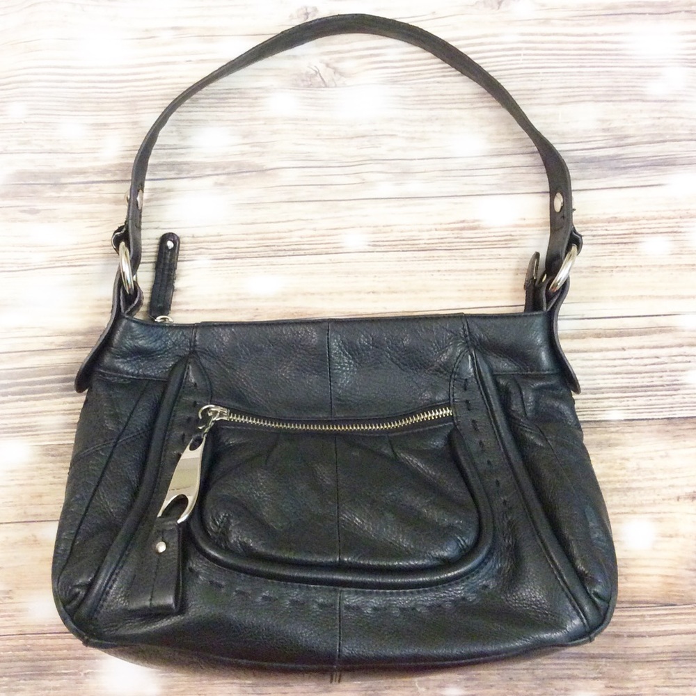 B. Makowsky Super Soft Black Leather Shoulder Bag
